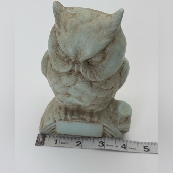 Rustic Vintage Owl Sculpture in Distressed Blue-Green and Brown -Alaskan Clay - Picture 6 of 9
